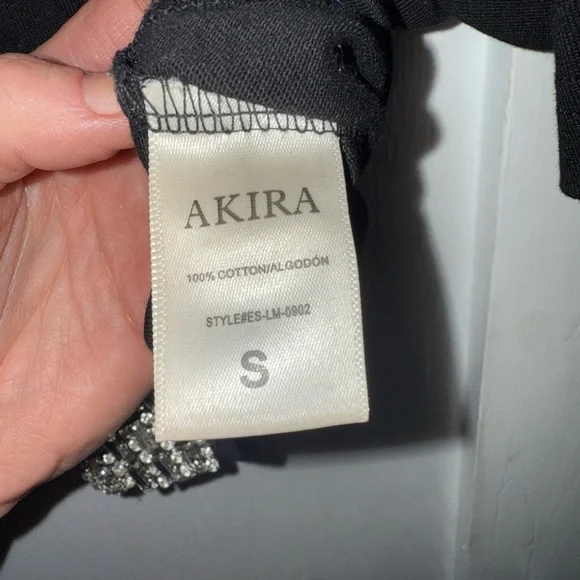 AKIRA Black Embellished Crop Top with Mandarin Collar - Picture 3 of 5